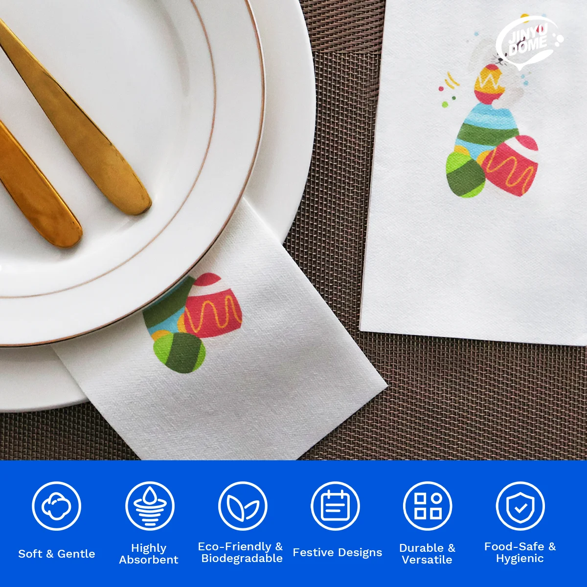 JINYUDOME Easter Napkins 50Pcs,Bunny Disposable Linen Feel Dinner Napkins for Easter Party, Brunch,Table Decoration,7.87x15.75in