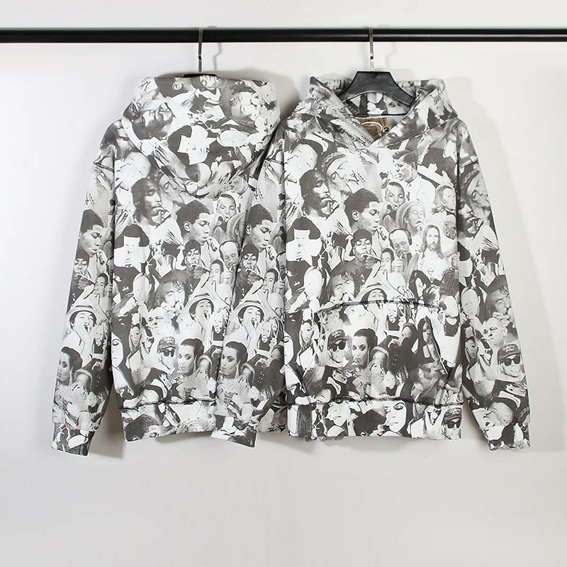 

High Street People Commemorative Print Hoodie Men Women All Over Print Loose Casual Hooded Sweatshirt Retro Pullover