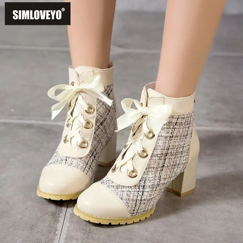 SIMLOVEYOFashionWomenAnkleBootsRoundToeBlockHeels65cmzipper