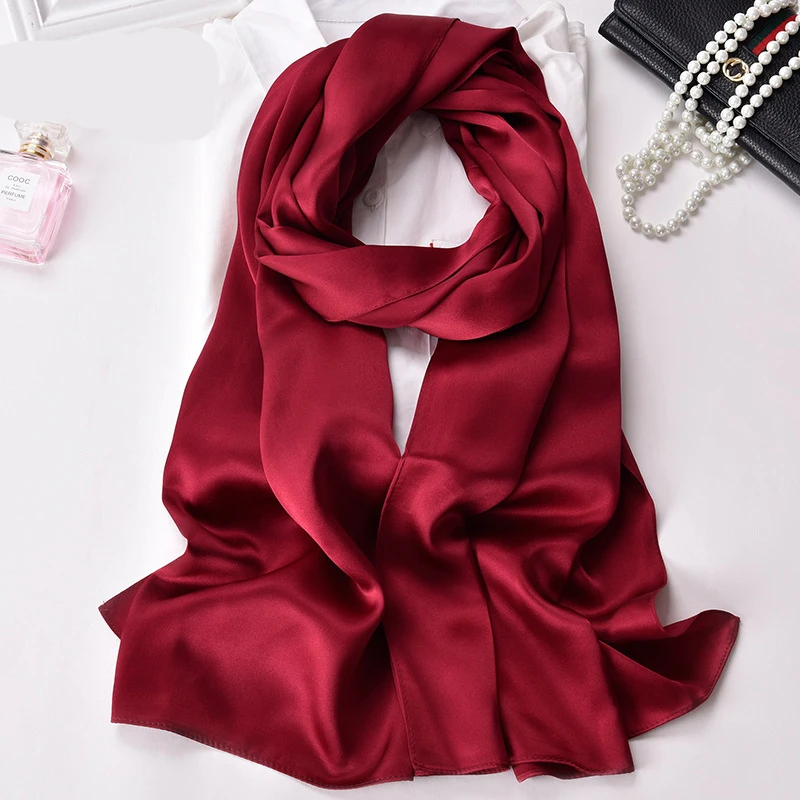 Silk Hijabs for Women Luxury Solid Bandana Ladies Designer Long Headscarf Muslim Hijab Scarves Plain Color Foulard Femme 180cm 6