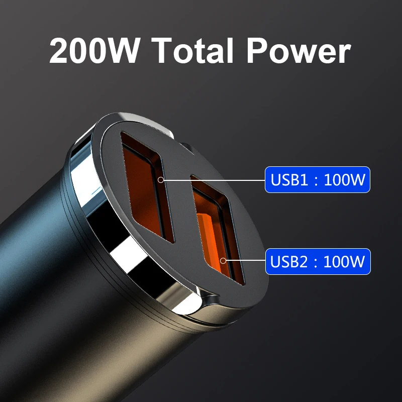 EONLINE 200W Mini Dual USB Car Charger 100W Quick Charge Adapter Car iPhone Charger Accessories Hidden Pull Ring Car CO VIVO