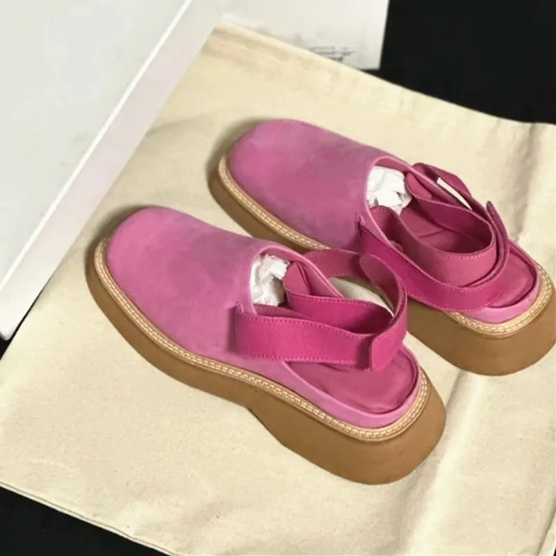 

Pink Japanese Style Round Toe Platform Slippers Women Square Toe Buckle Sandals Ladies Rubber Sole Casual Shoes Sandalias Mujer