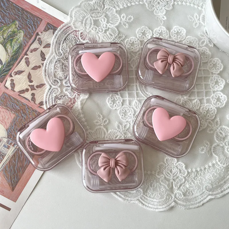 Ins Sakura Pink Transparent Contact Lens Case Mini Minimalist One Piece Contact Lens Cases Cute Beauty Eye Double Box