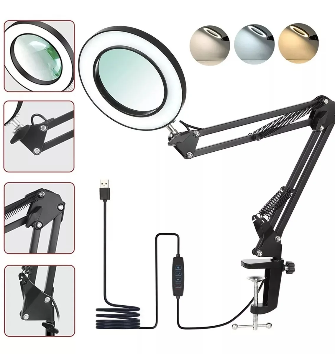 

Clip-on Desk Lamp LED Cold Light 10 Times Magnifying Glass with Base Dental Manicure Eyelashes Tattoo Study Special Lamp