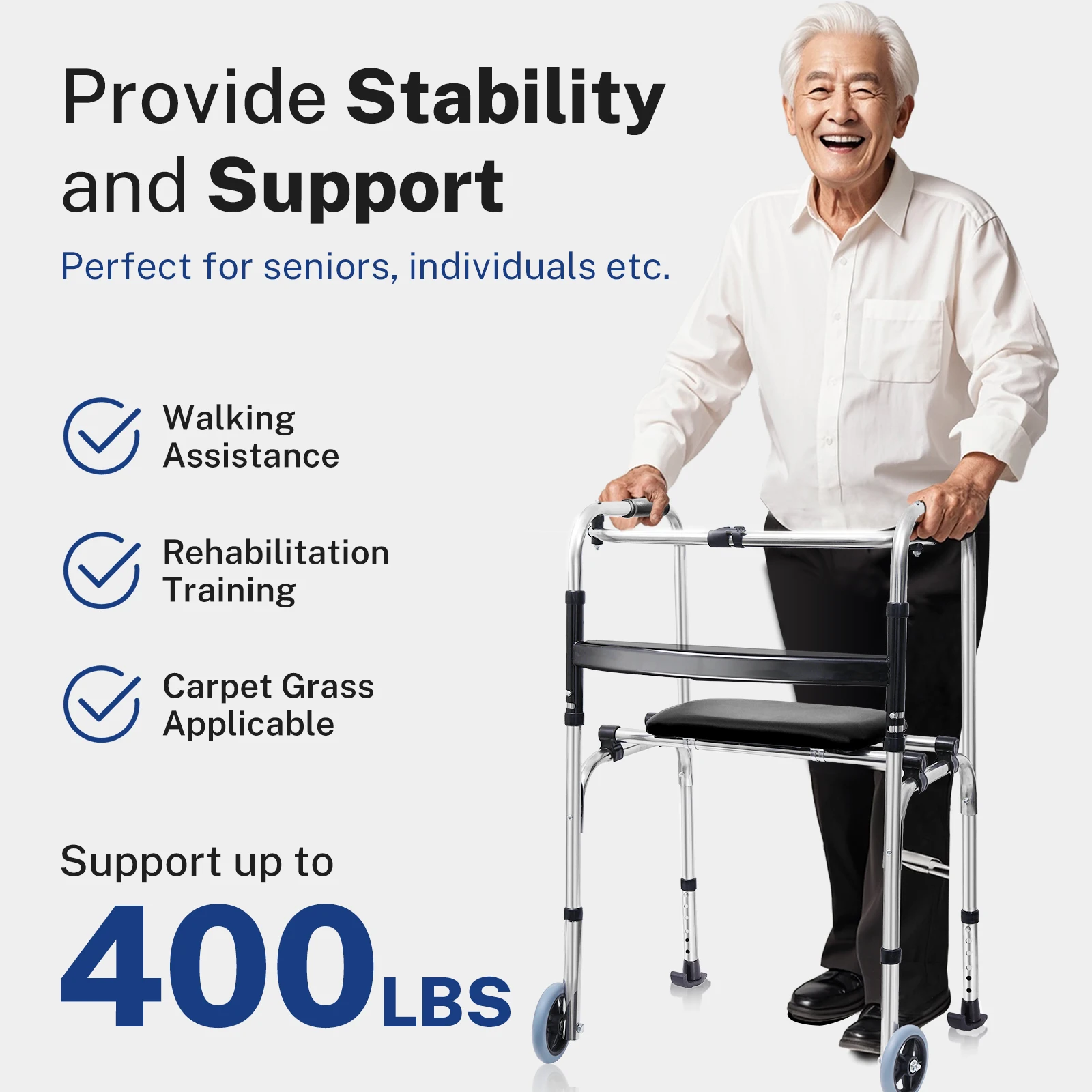 Lefeke Walker with Seat 2 Front Wheel Walker for Seniors Folding Standard Narrow Walker with Ski Glides for Elderly 2