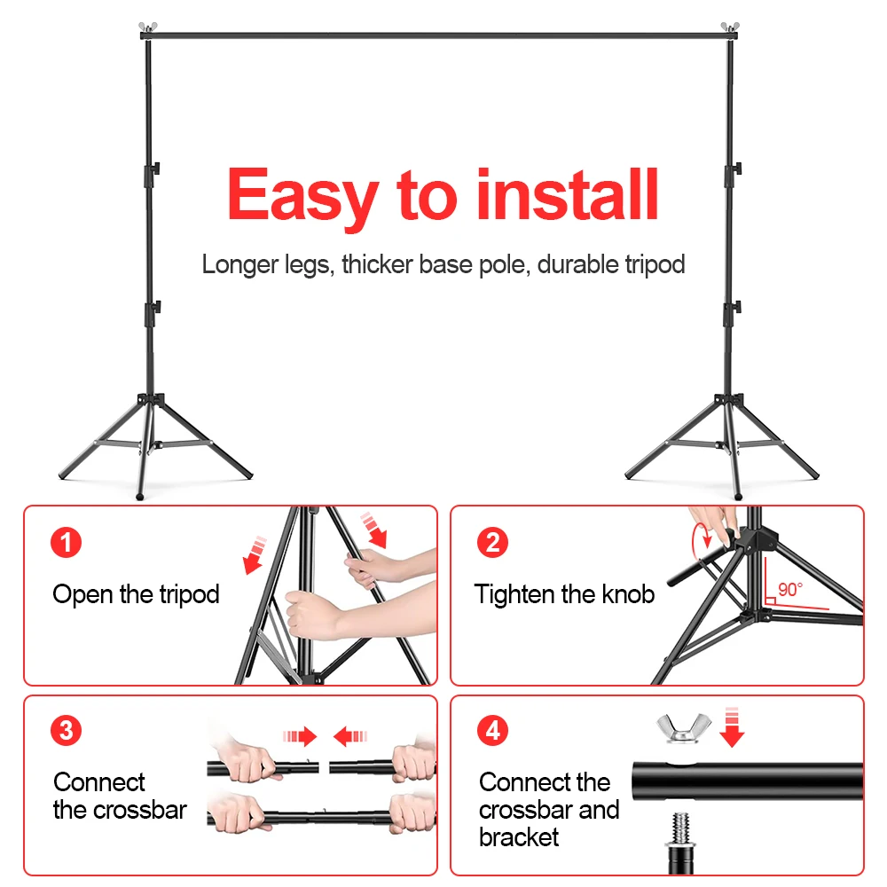 Photography Backdrop Stand Adjustable 2MX3M 2.6MX3M Backdrops with Carry Bag Frame