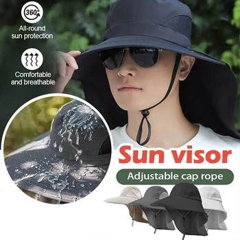 Wide Brim Sun Hat with Neck Flap New for men women Adjustable Outdoor 50+UPF Protection Safari Cap Hiking Fishing Breathable Hat