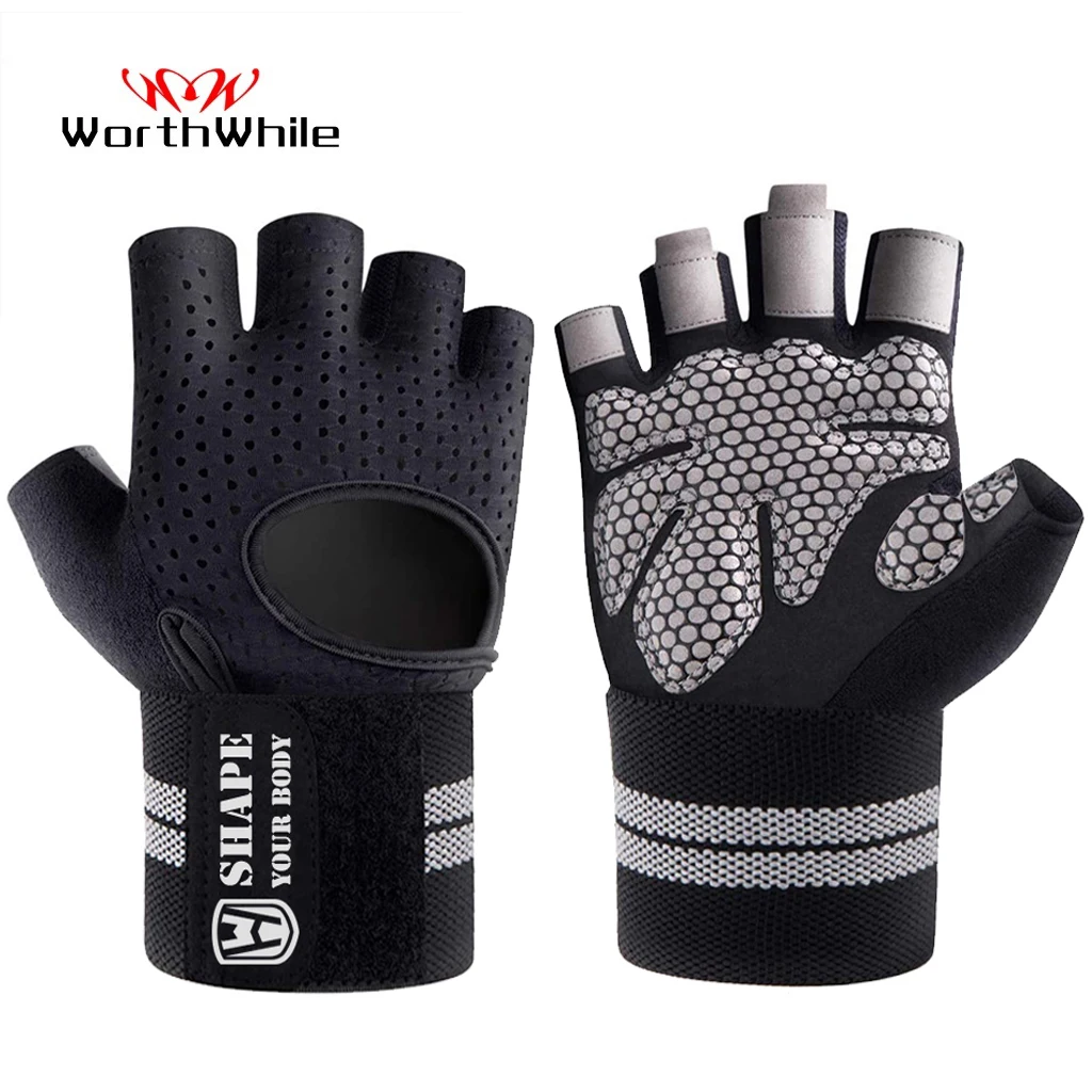 Weightlifting Gloves WorthWhile Half Finger Gym Fitness Gloves with Wrist Wrap Support for Men Women Crossfit Workout Power Weight Lifting Equipment