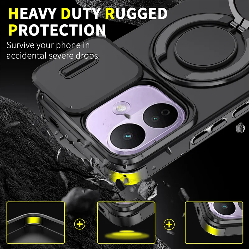 Shockproof Armor Case with Camera Lens Protection and Magnetic Car Mount Holder