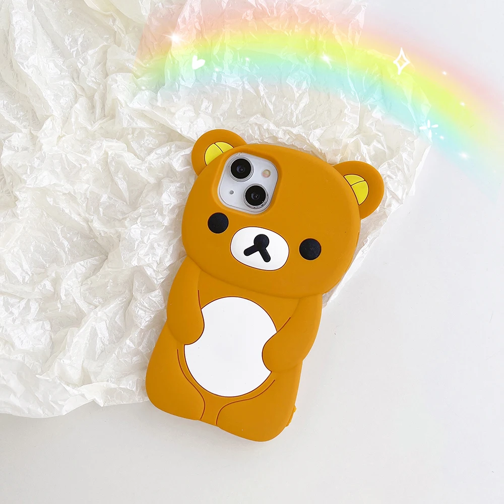 Cartoon Rilakkuma Bear Silicone Soft Cover Case For iPhone 17 16 15 14 13 12 11 Pro Max Plus Xs XR 6 7 8 Plus 5 5S 4 4S 4
