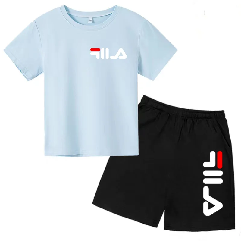 Summer Children's Suit Men's and Women's Sports T-shirt Short Sleeve Shorts Leisure Set Gift Preferred 3-13 Years Old 4