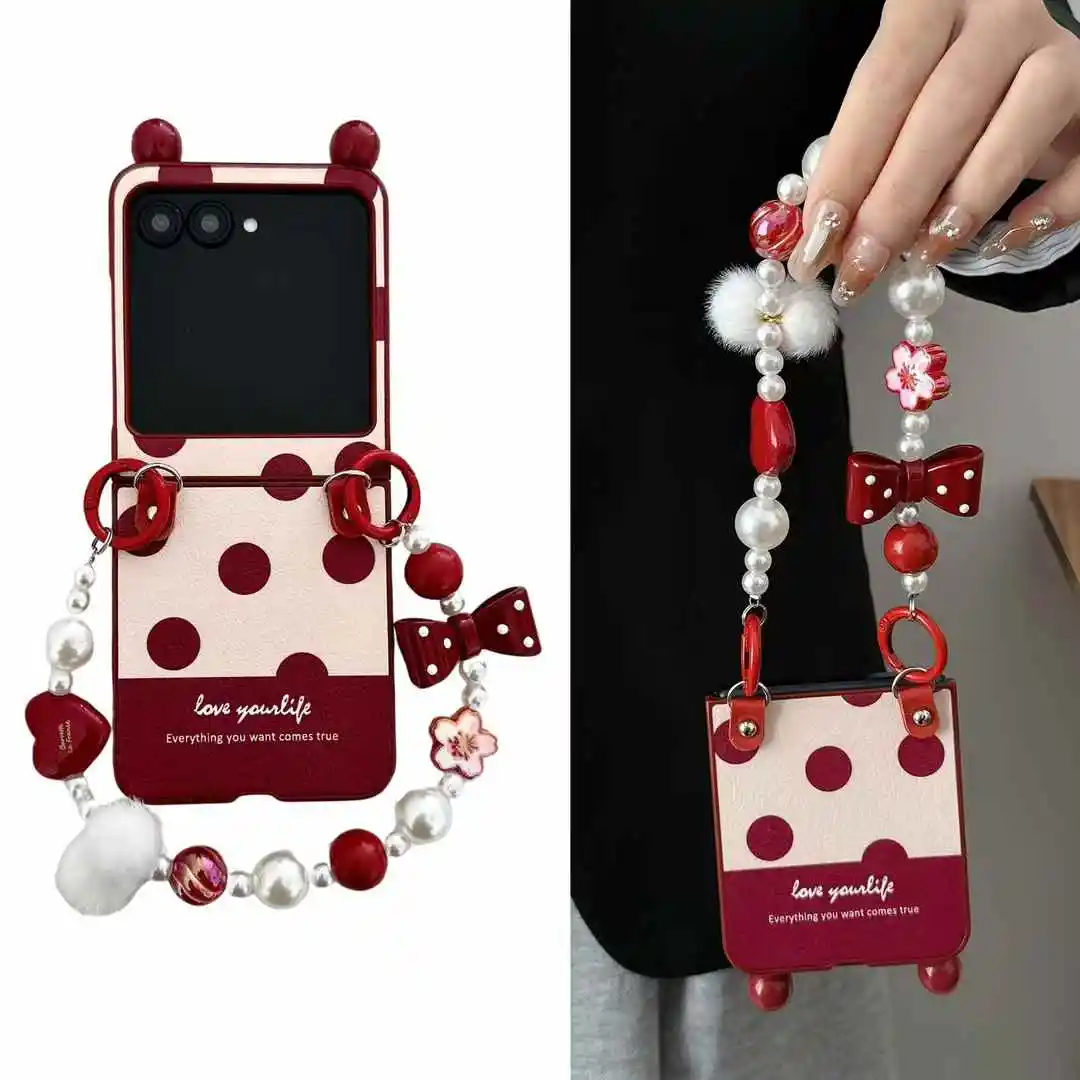 Elegant Bow Flower Silicone Wrist Strap Leather Phone Case Cover