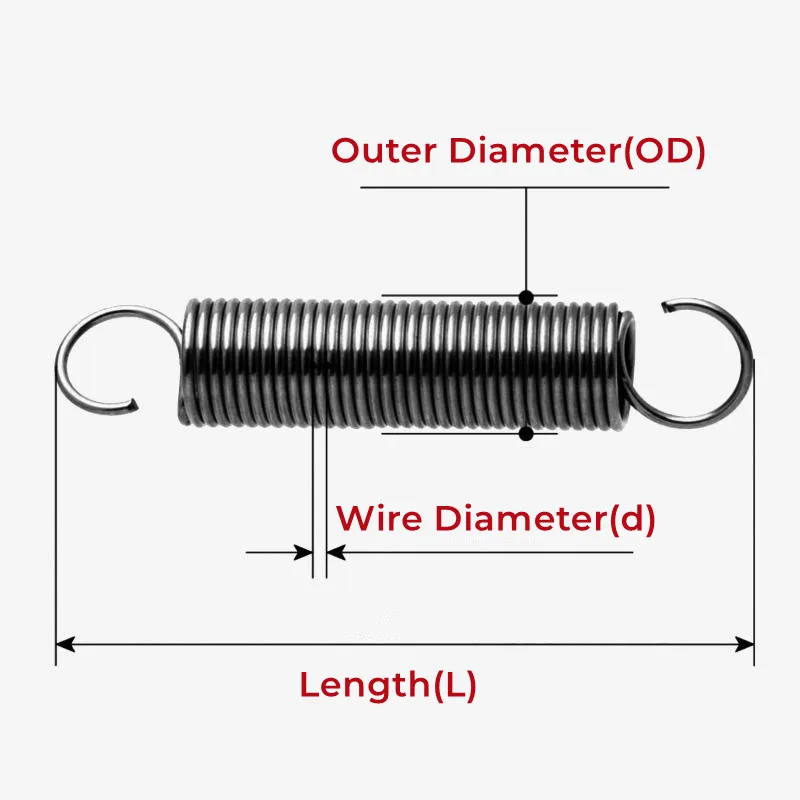 1pcs 65Mn 오픈 후크 텐션 스프링 와이어 직경 1.2mm O 후크 연장 스프링 외경 612mm