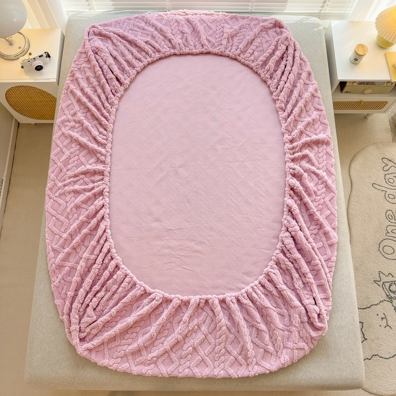 Winter Warm Fitted Sheet Milk Velvet Bed Cover Solid Color Thickened Mattress Protector for Bedroom Living Room Mattress Cover 5