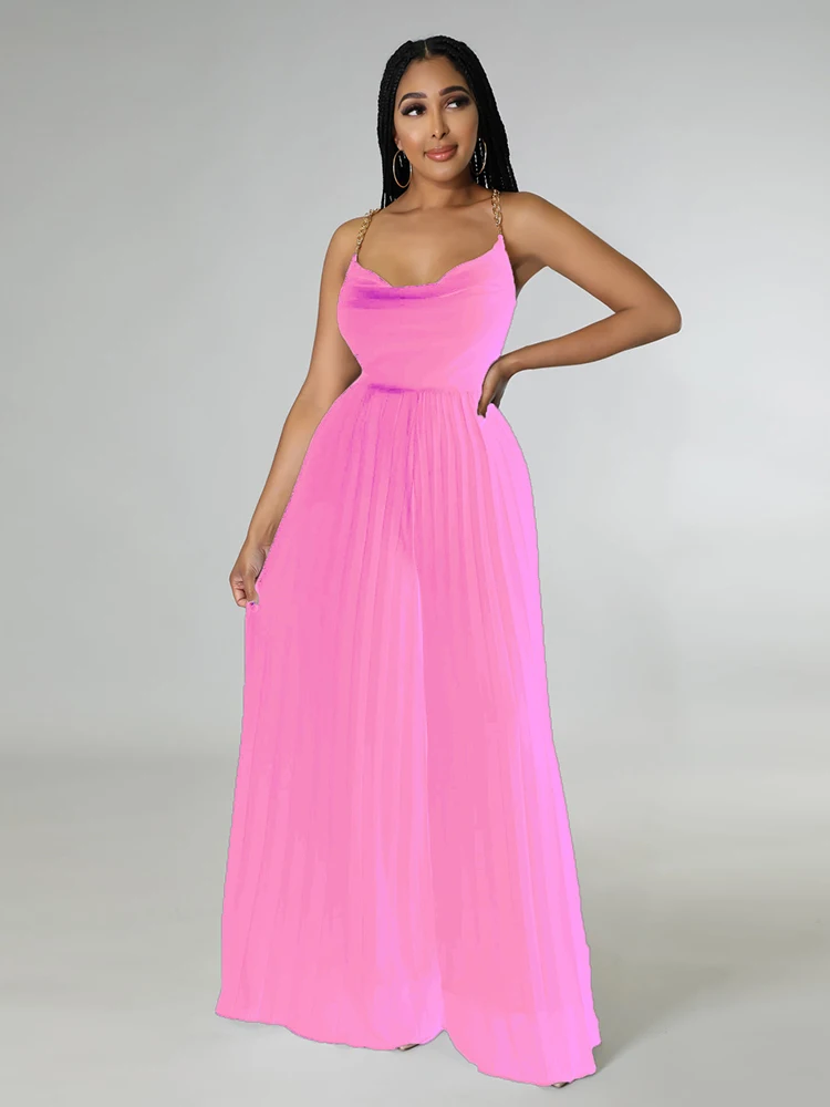 Women Elegant Long Jumpsuits Summer One Piece Open Back Halter Jumpsuit Wide Leg Pant Chiffon Jumpsuit Wholesale Dropshipping