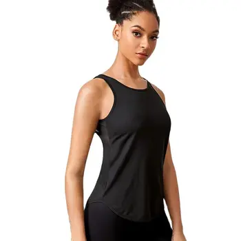 Fitness Tshirt Women Sleeveless Polyester Fast Dry Hollow Back Bandage Gym Running Workout Yoga Sports Casual Shirts 2