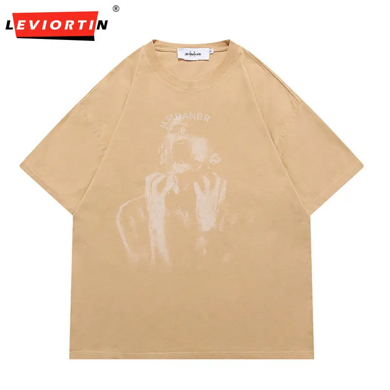 

Vintage Punk Tshirt Streetwear Hip Hop Graphic Print Washed Streetwear T Shirt 2023 Harajuku Gothic Cotton Loose Fashion Tee Top