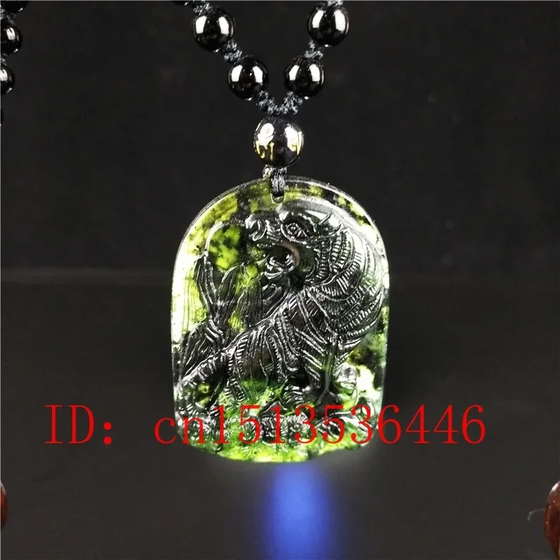 

Certified Chinese Natural Black Green Jade Tiger Pendant Necklace Fashion Charm Jewelry Man Luck Gifts Amulet Sweater chain