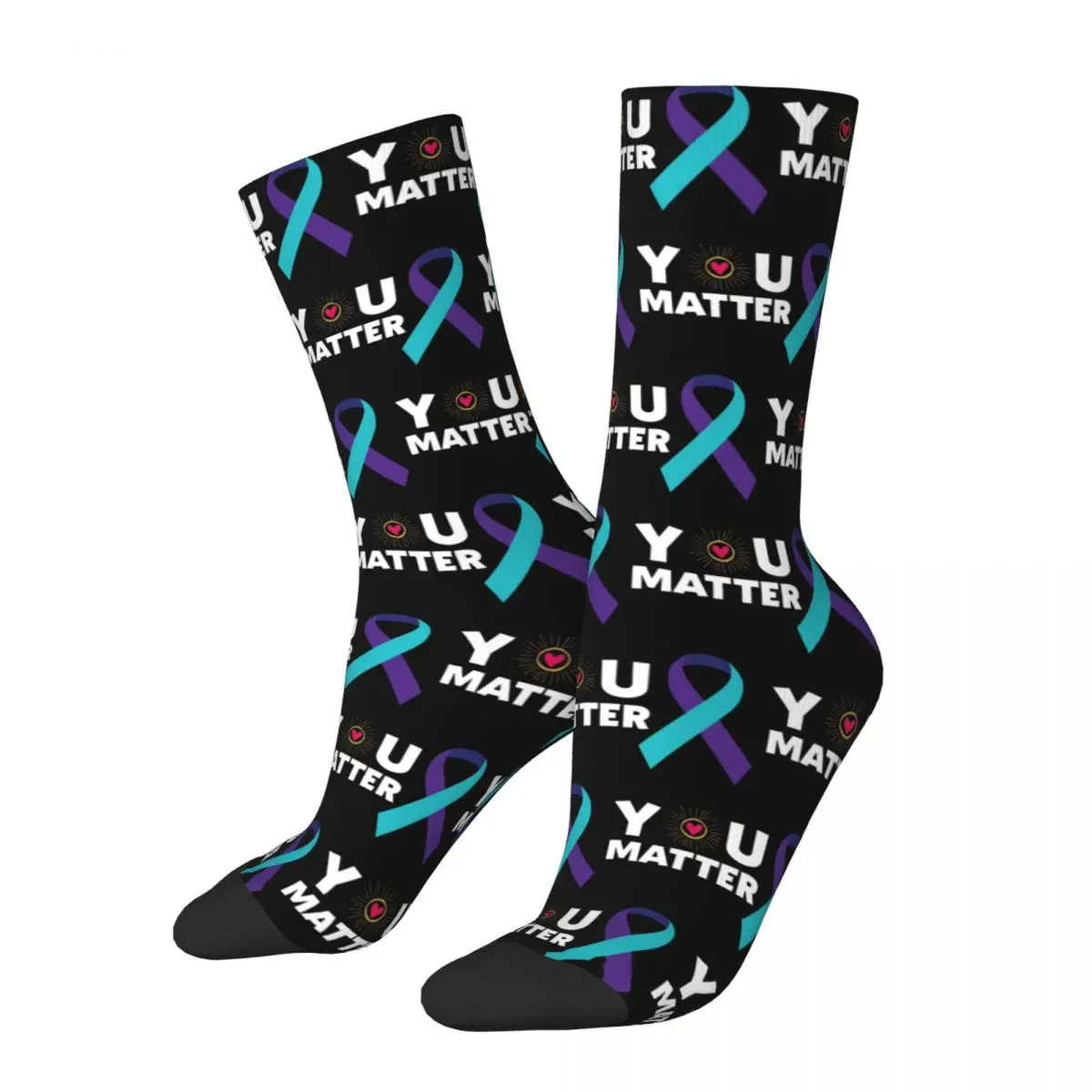 

You Matter Teal Purple Ribbon Socks Harajuku High Quality Stockings All Season Long Socks Accessories for Unisex Gifts