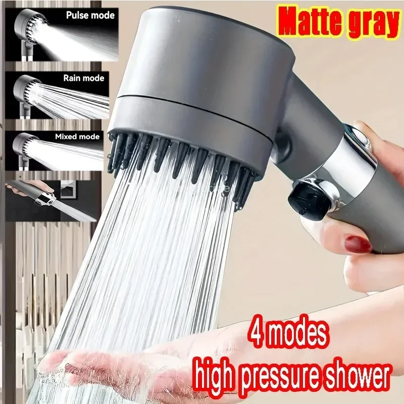 High Pressure Shower Head Filter Water-saving Shower 4-mode Adjustable Spray with Massage Brush Rain Faucet Bathroom Accessories