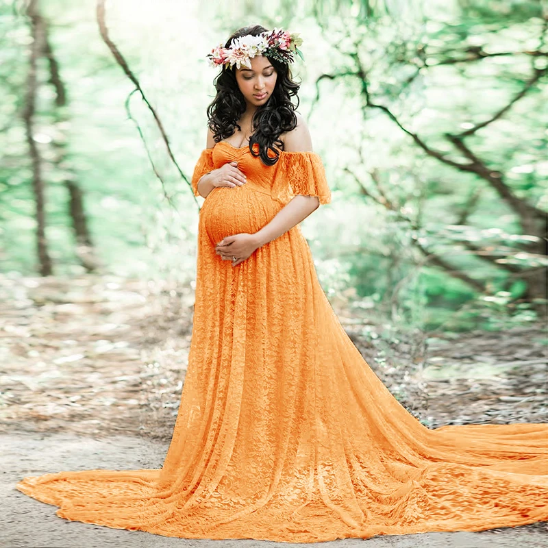 Summer Maternity Dresses For Photo Shoot Lace Lotus Sleeve Longuni Acrylic  Grossesse Vestidos Europe And America - Maternity Photography Dresses -  AliExpress