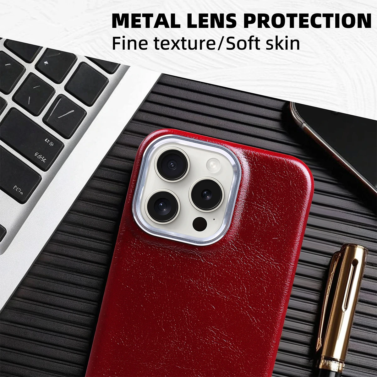 Luxury Classic Retro Textured Metal Frame PU Leather Phone Case