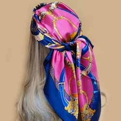 2022 Luxury Brand 90X90CM Square Summer Silk Scarf Fashion Foulard Satin Shawl Hair Head Women Bandanna foulard pareo muffler