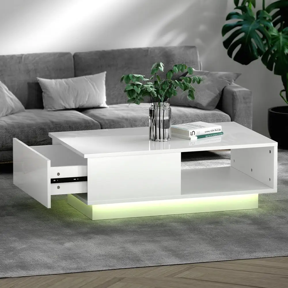 Stylish Artiss Coffee Table with Led Lights White