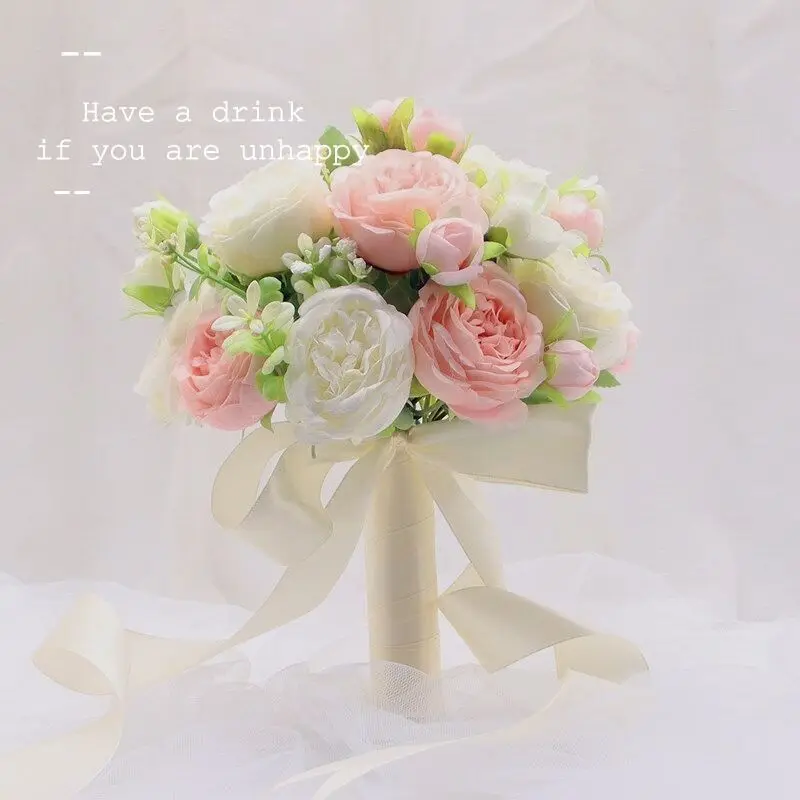 Bridal Bridesmaid Wedding Bouquet White Silk Flowers Roses Artificial Bride Boutonniere Mariage Bouquet Wedding Accessories wedding bouquets artificial rose flowers