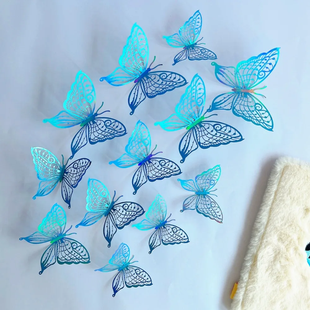 Colorful Hollow Butterfly Sticker Exquisite DIY 3D Butterfly Wall Decor 3 Sizes Cartoon Simulation Ornaments 12pcs/set 3d stickers 3d wall stickers butterfly wall decor