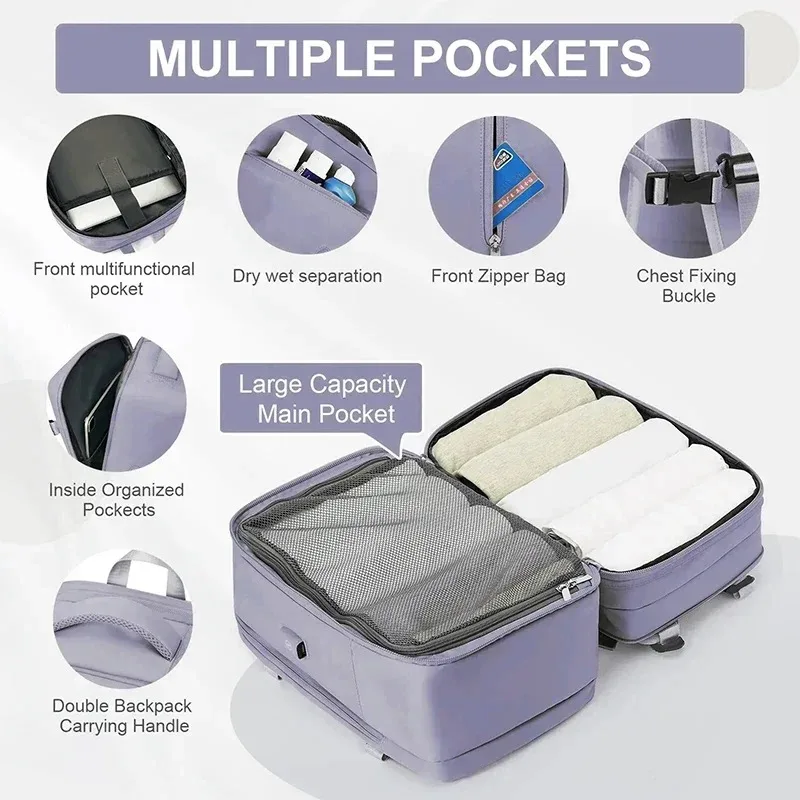 Multifunctional Waterproof Travel USB Charger Luggage Bags Large Capacity Bags Expanding Oxford Backpack for Women Men 3