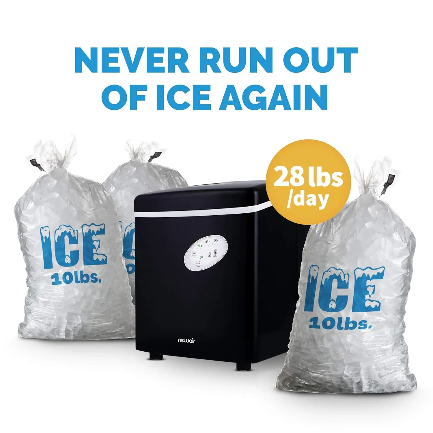 Compact Automatic Ice Maker, Cubes Ready in 6 Minutes, 28 Pounds in 24 Hours