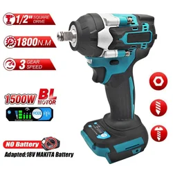 18V Brushless 1500W 1800N.M Torque 1/2" Impact Wrench Fit for Makita 18V Battery