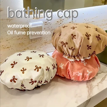 1pc Cuffia da doccia impermeabile Copri testa da cucina anti-fumo Cucina anti-fumo Stampa Bowknot Accessori da bagno riutilizzabili 1