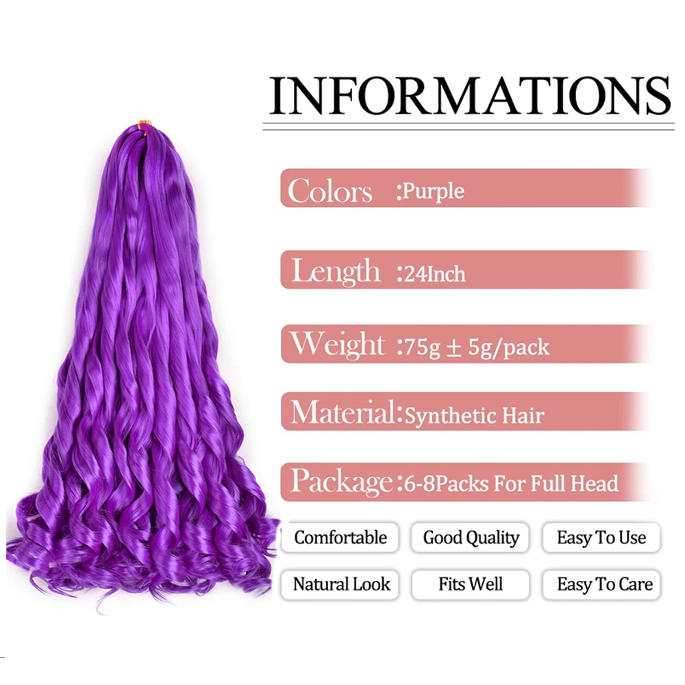 French Curly Braiding Hair 22Inch Bouncy Purple Braiding Hair Pre Stretched Synthetic Loose Wavy Crochet Braids Hair Extensions 2