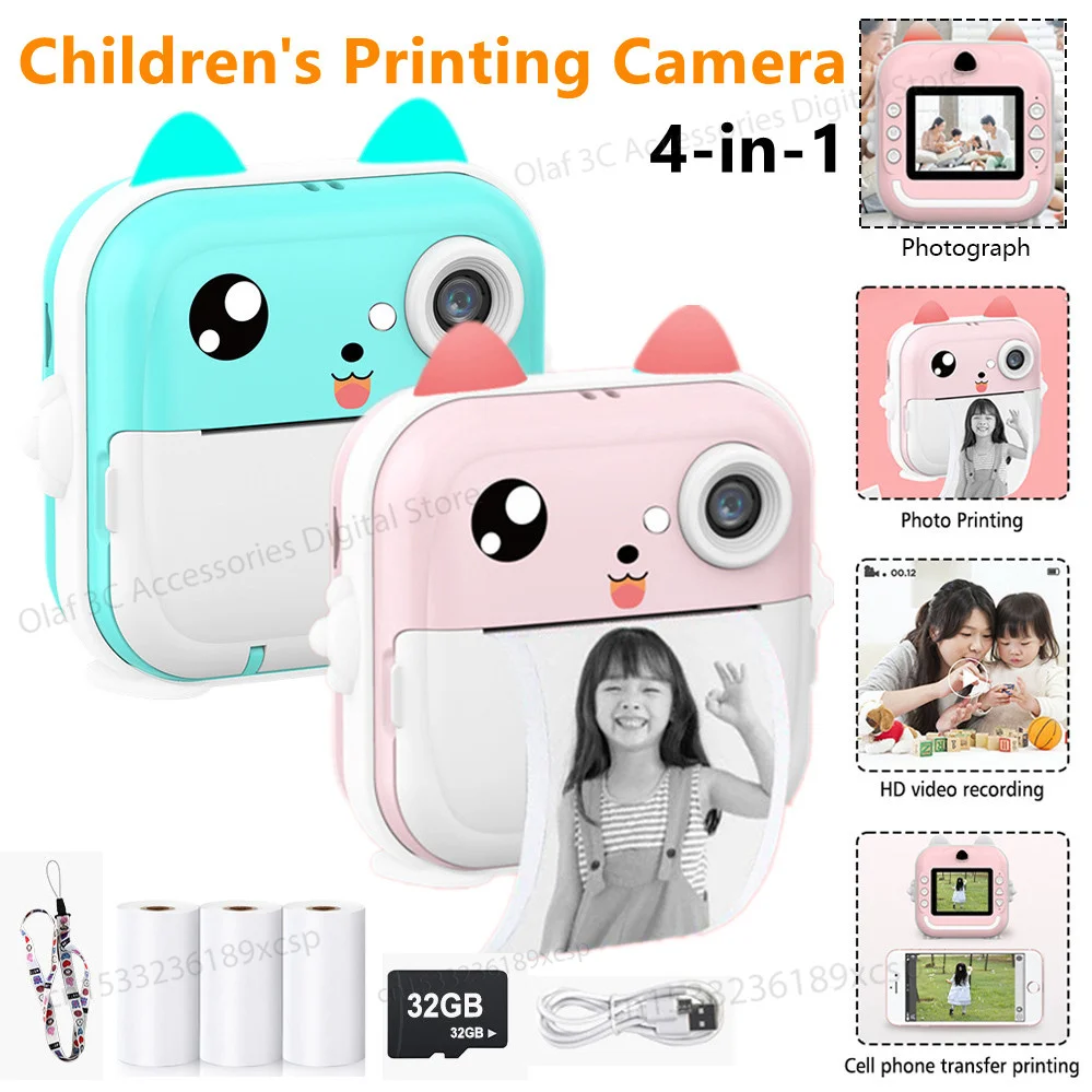 Fotocamere Digitali Portatili 2 In 1 Mini Stampante Termica Per Bambini 1080P Hd Videocamera Fotografica 2.4 Pollici Bt Stampa Wireless 203Dpi