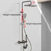 Grey Shower System Set Bathroom Digital LED Rain Showers Faucet Brass Bath Thermostat Rainfall Shower 4 Way with Bidet Taps Sets 5