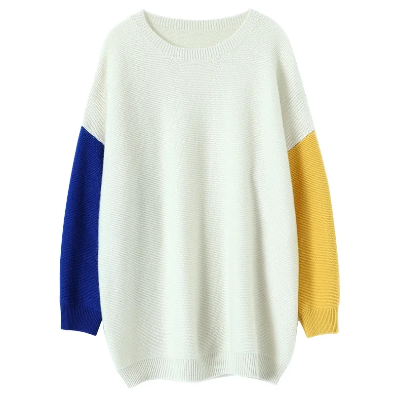 

100% Cashmere Winter Warm Sweater Women New Designer Latest Fashion For Women Clothes High Street Patchwork