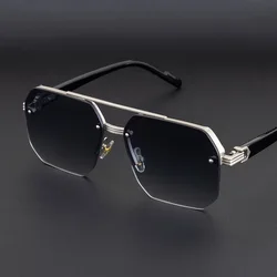 Men's Retro Square Half - Frame Metal Sunglasses - Trendy Outdoor Eyewear (C4)