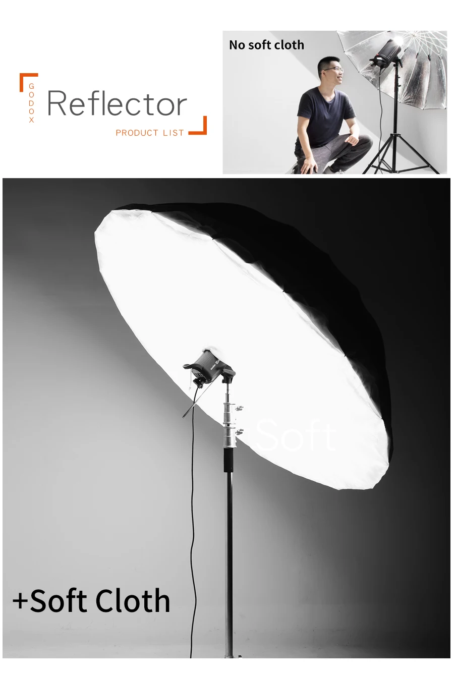 Studio Photography Umbrella Diffuser Cover 60''150cm for 60"150cm Black White R