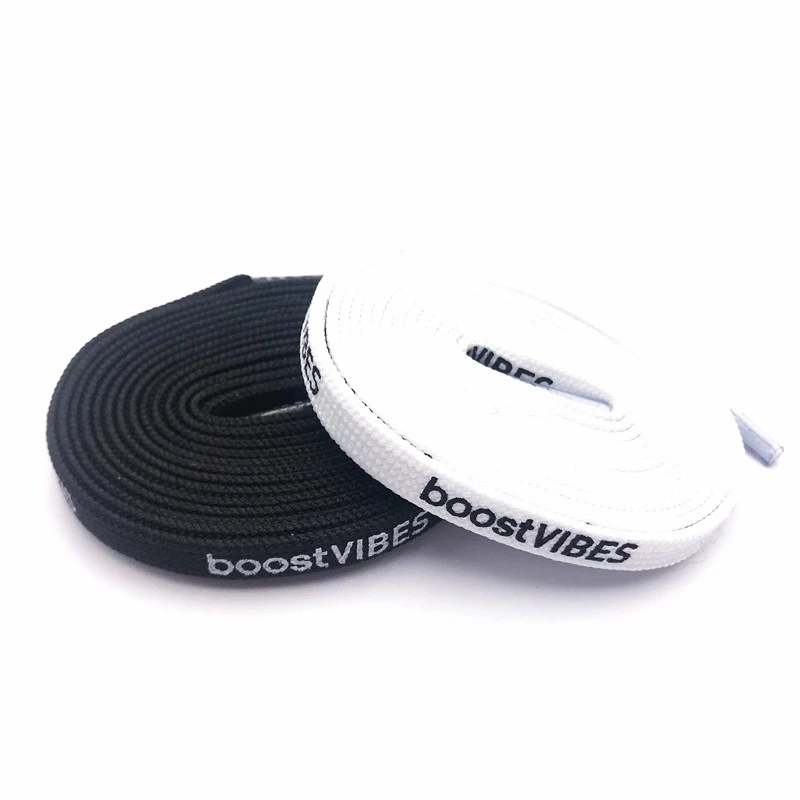 Weiou Laces Flat Printed BoostVIBES Shoelaces Black White Double-sided Printing Extra Long Shoestring Sports Drawstring 60-180cm