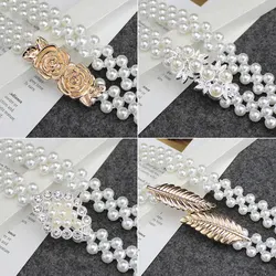 Elegant Temperament Rhinestone Pearls Waist Chain Dress Decorative Waistband Elastic Buckle Belt New Fashion Faux Pearl Girdle