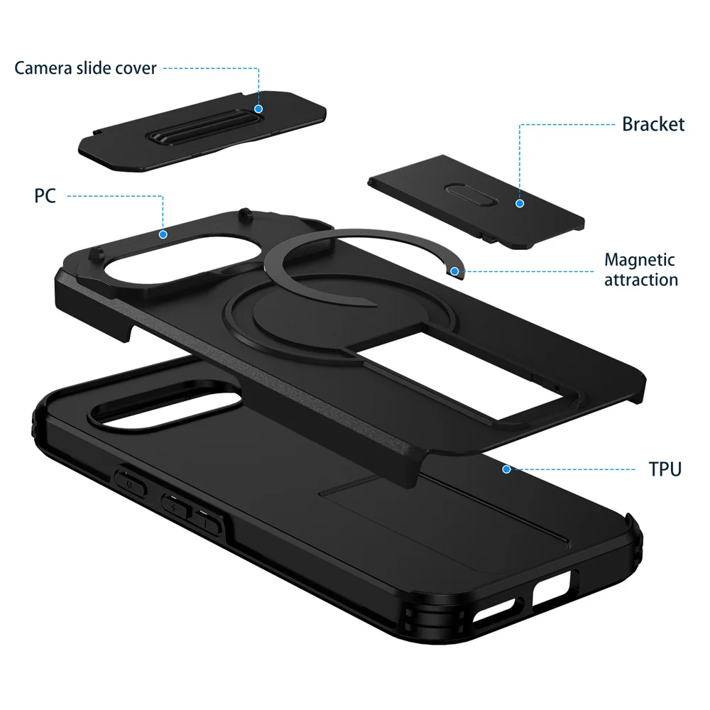 Slide Camera Protection Fold Stand Magnetic Shockproof Case - Hard Back Cover