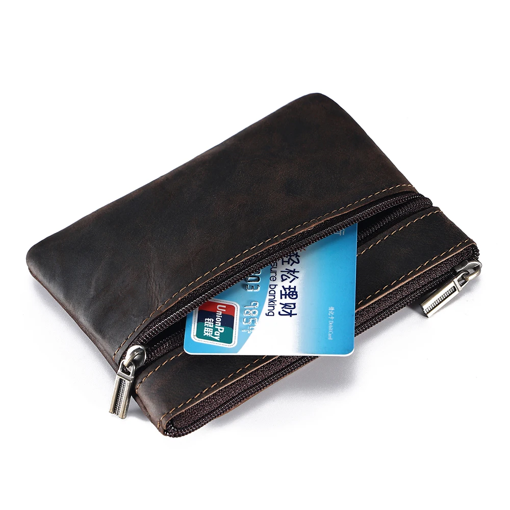 Genuine Leather Mini Coin Purse for MenTop Layer Cowhide Wallet Women  Zipper Vintage Card Bag Short Lady Wallet Key Case NZPJ