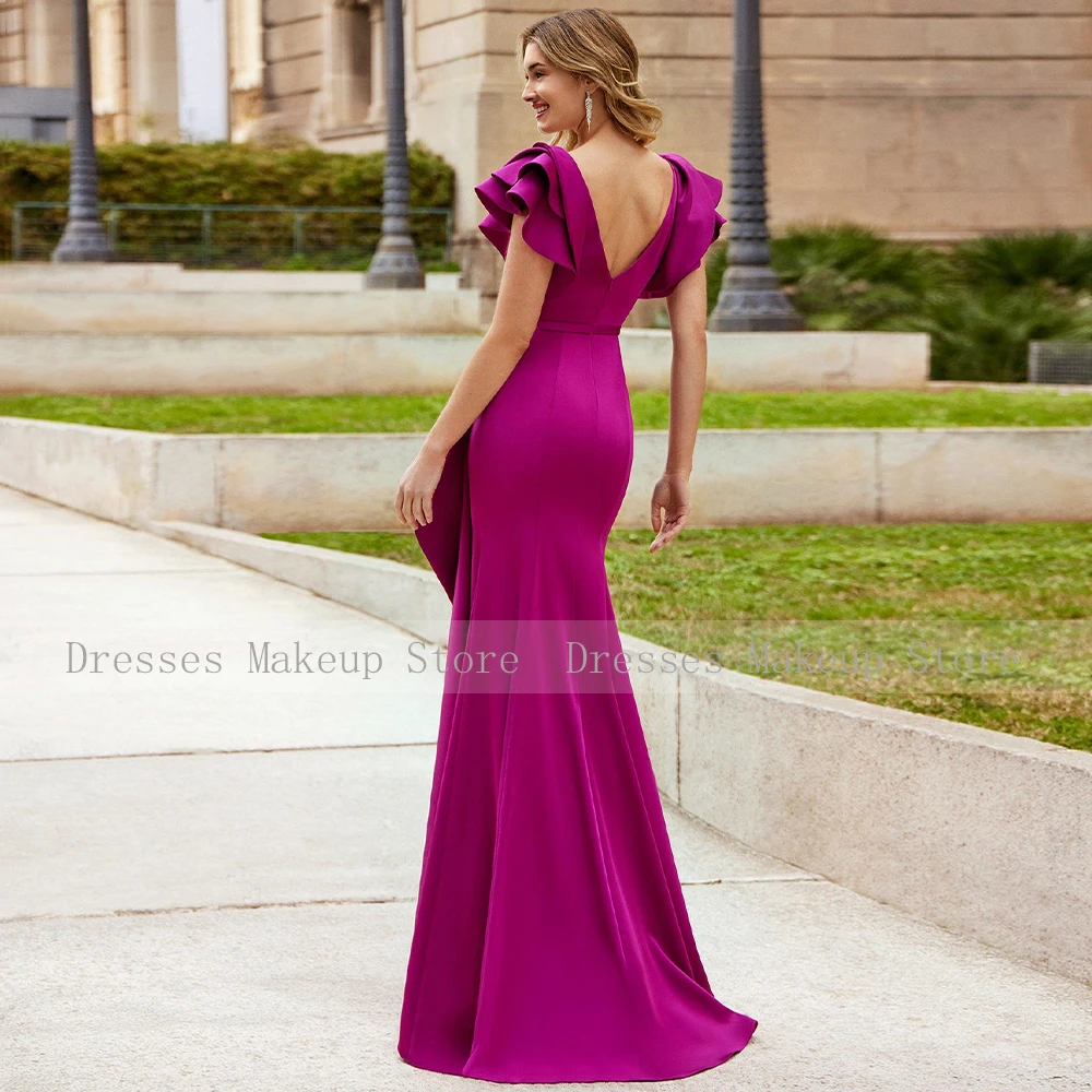 Mother bride dresses Elegant Mother of the Bride Dresses Mermaid Ruffle V Neck Wedding Guest Gown for Women Trumpet Formal Evening Dress Fuchsia