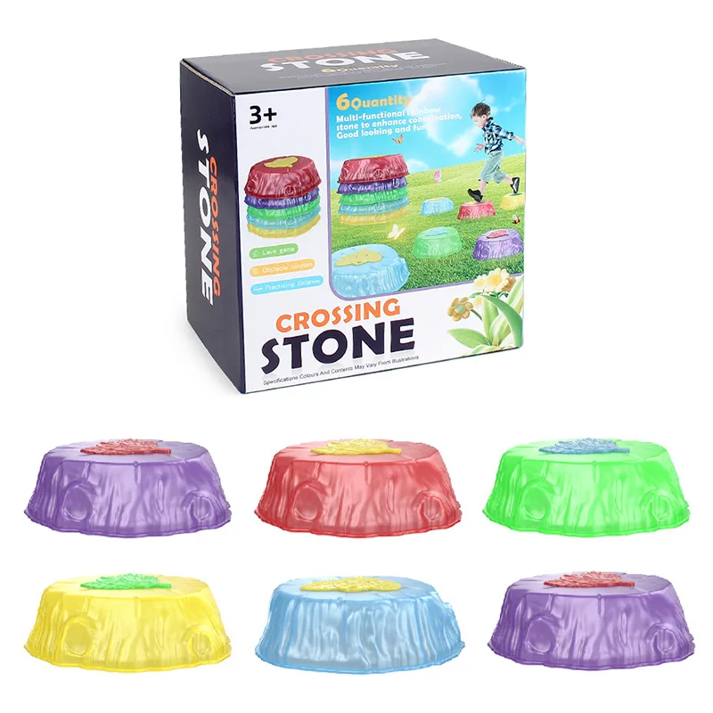 Rainbow sensory balance board toy obstacle crossing game crossing river stones with lights Party toy for kid sensory training 4