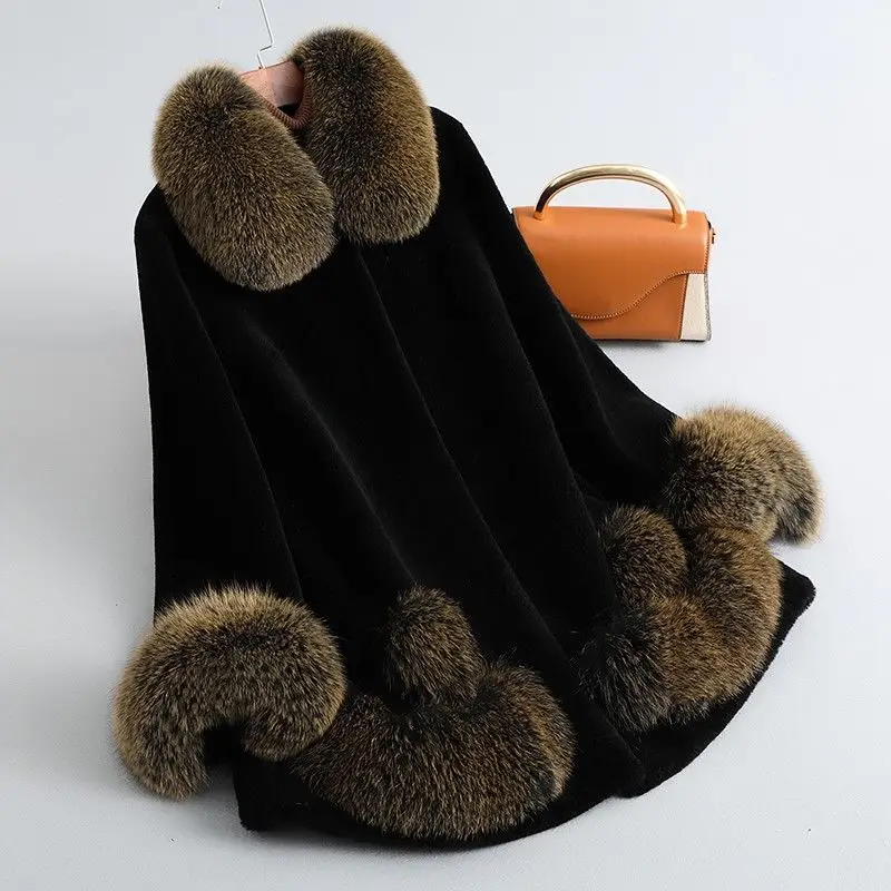 New Gold Mink Coat Women's Medium Long Fox Fur Collar Mother Wear