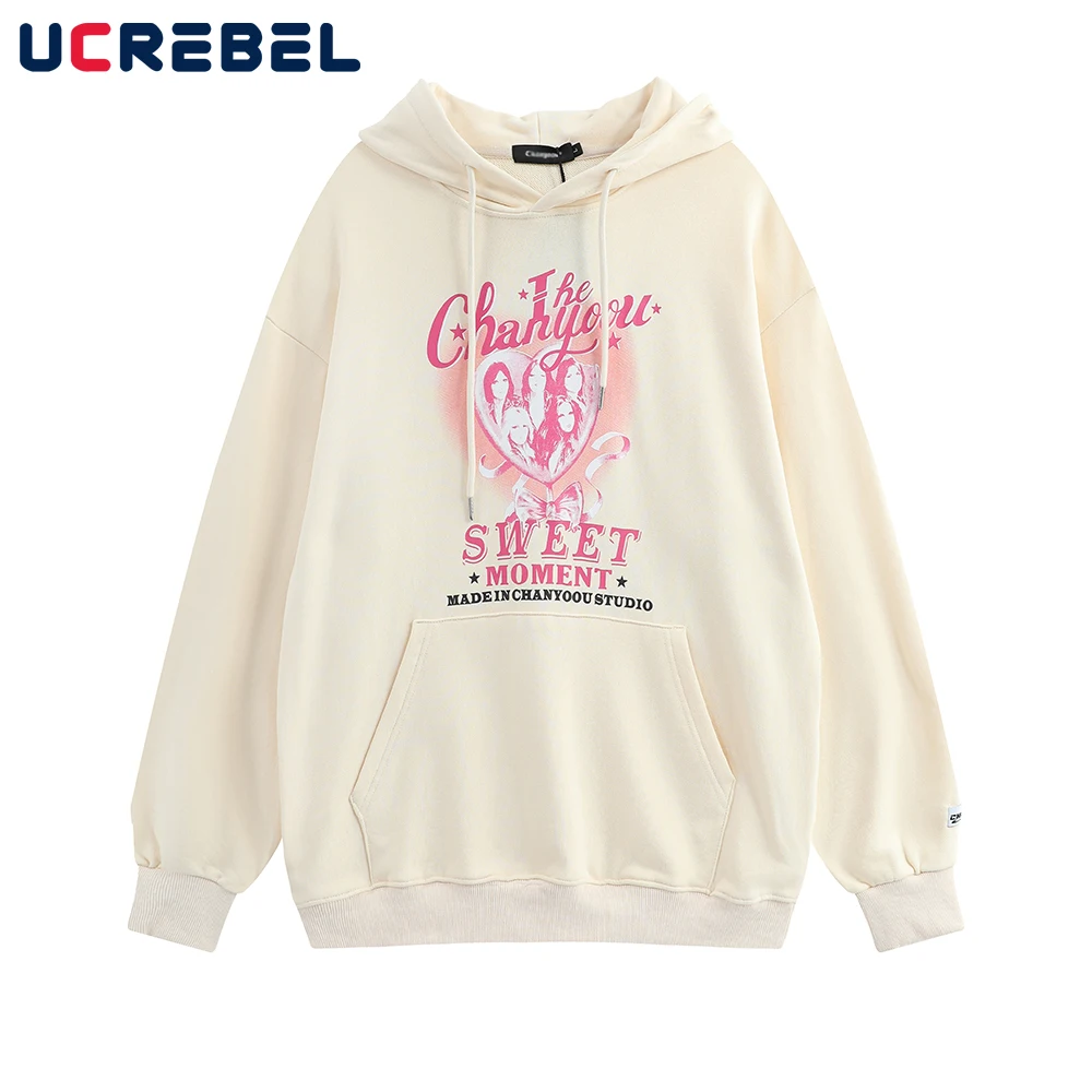 

Letter Print Long Sleeve Sweatshirts Mens Autumn Casual Drop Shoulder Loose Streetwear Hooded Sweatshirts Men