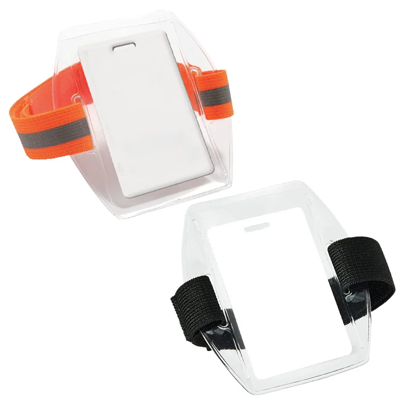 PVC Plastic Card Holder Polyester Reflective Wristband ID Card Holder Arm Adjustable ID Badge Elastic Arm Band Badge card holder id card holder id card case