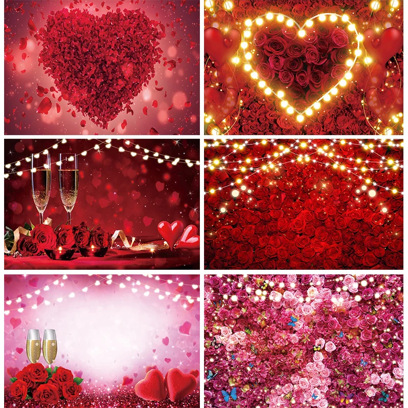 

Red Rose Heart Backdrop Pink Valentines Day Party Day of Love and Friendship Decoration Banner Photo Background for Photography